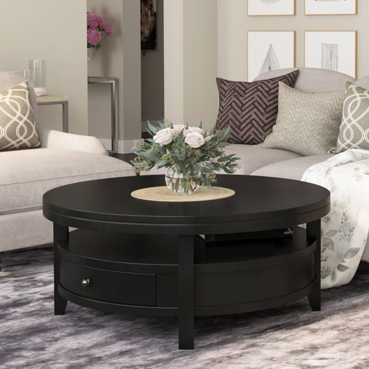 Toledo Solid Wood Black Modern Round Coffee Table Image